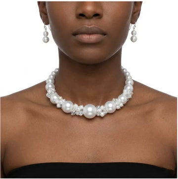 Pearl Choker Set w/bead clusters