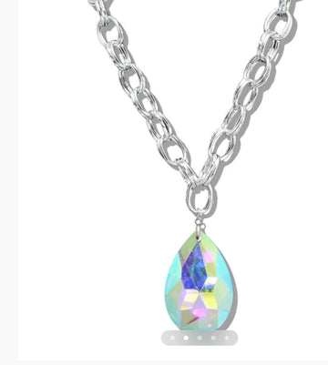 Silver/AB Teardrop Necklace