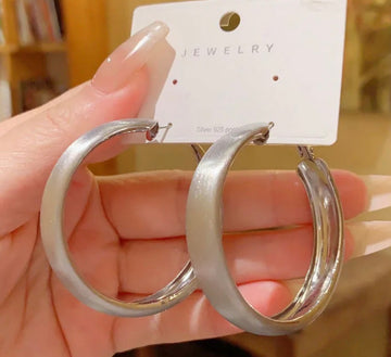 Exaggerated Retro Brushed Metal Matte Hoops