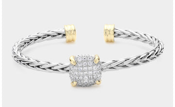 CZ stone pave square pendant cuff bracelet