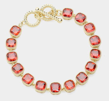 14K Gold square cz stone link.