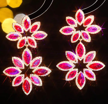 Floral marquise stone cluster dangle earrings