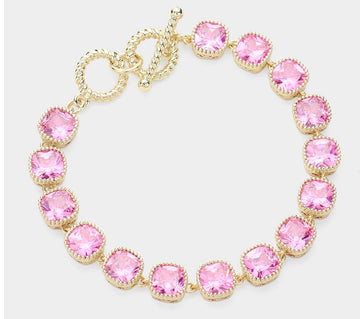 14K gold plated square w/cz stone link bracelet