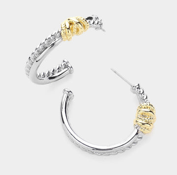 14K Gold plated two tone textured earrings