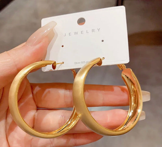 Exaggerated Retro Brushed Metal Matte Hoops