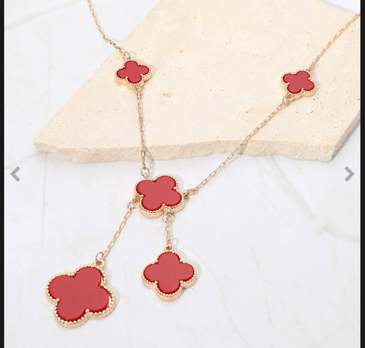 Layered  Clover Drop Pendant Necklace