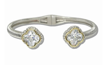 CZ stone clover  tipped bangle