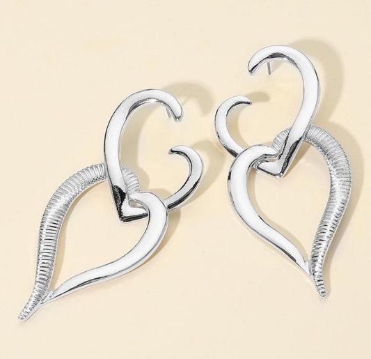 Bold Sculptural Metal Heart Earrings