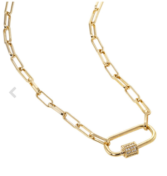 Carabiner Necklace w/Paper clip chain